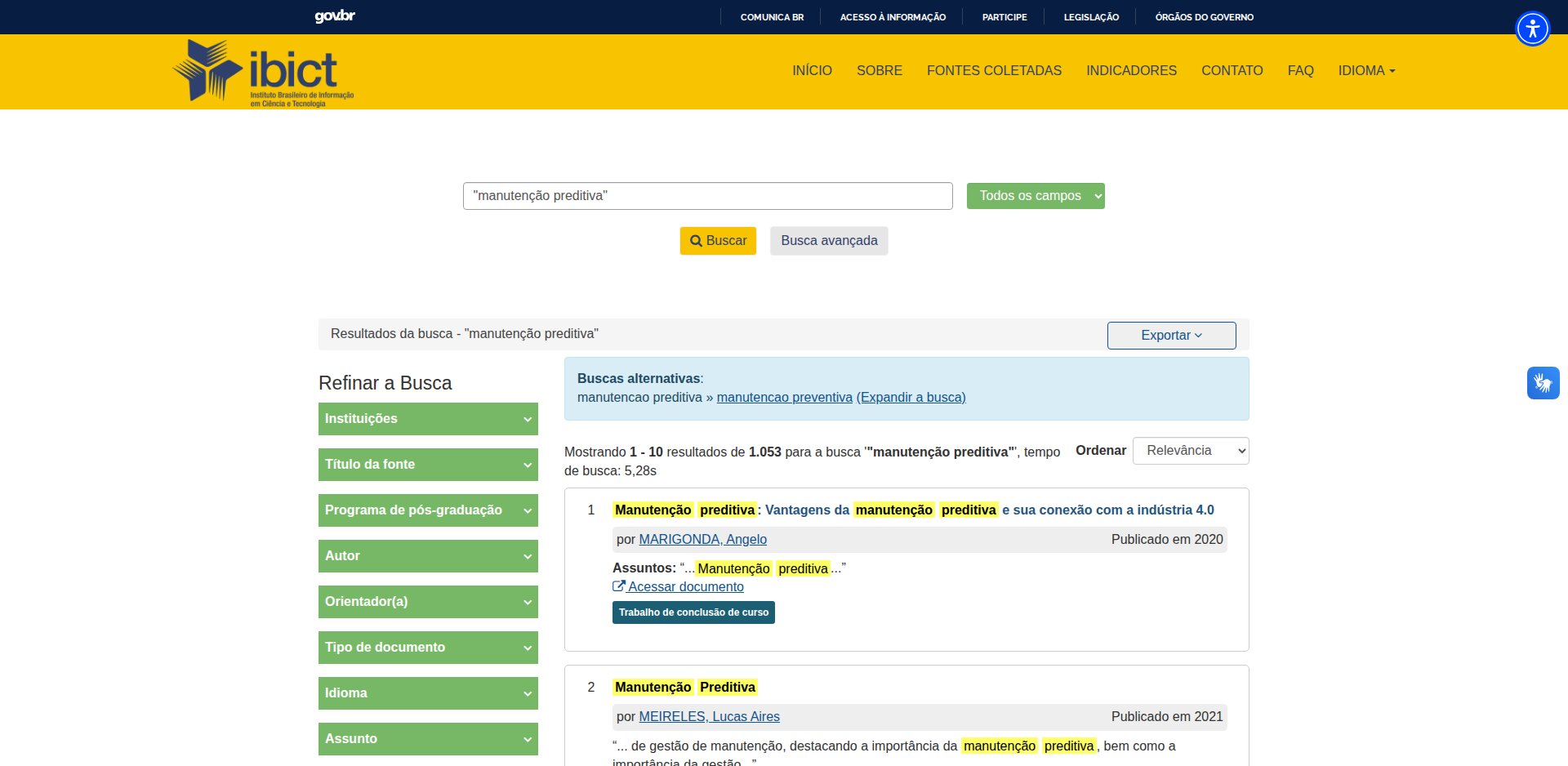 oasisbr, portal do IBICT que agrega repositórios brasileiros: 1.053 resultados para manutenção preditiva