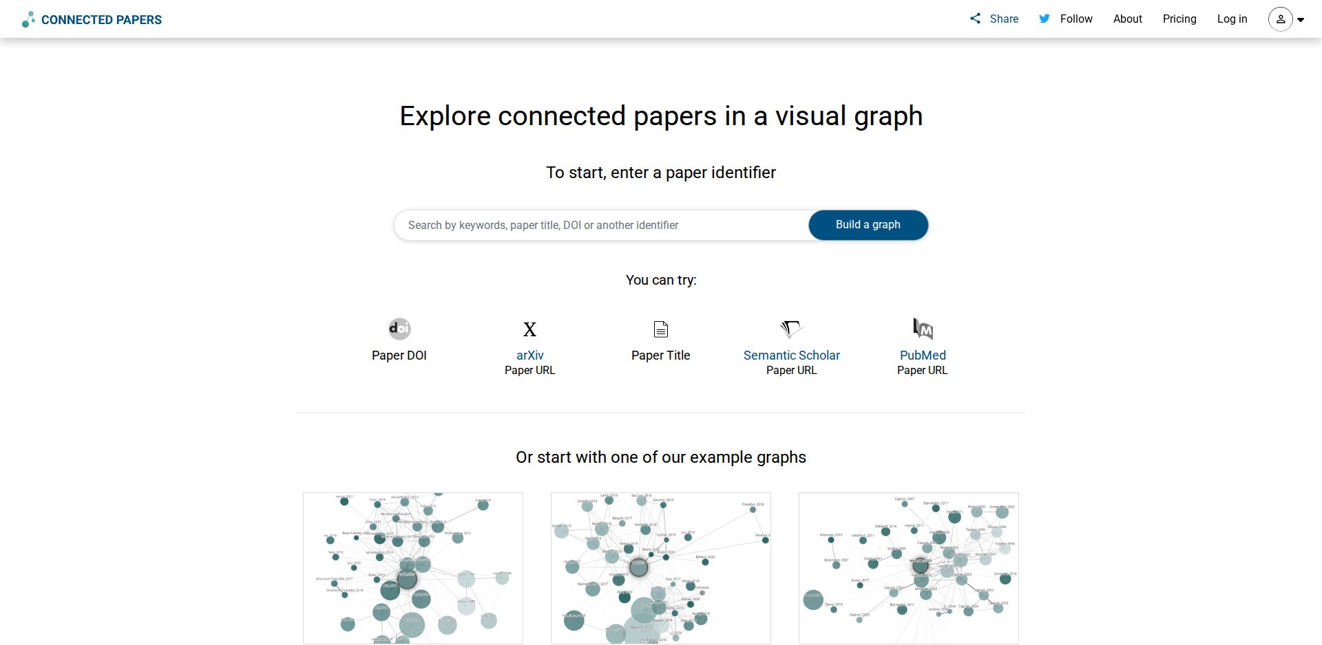 Home do Connected Papers com o botão Build a graph
