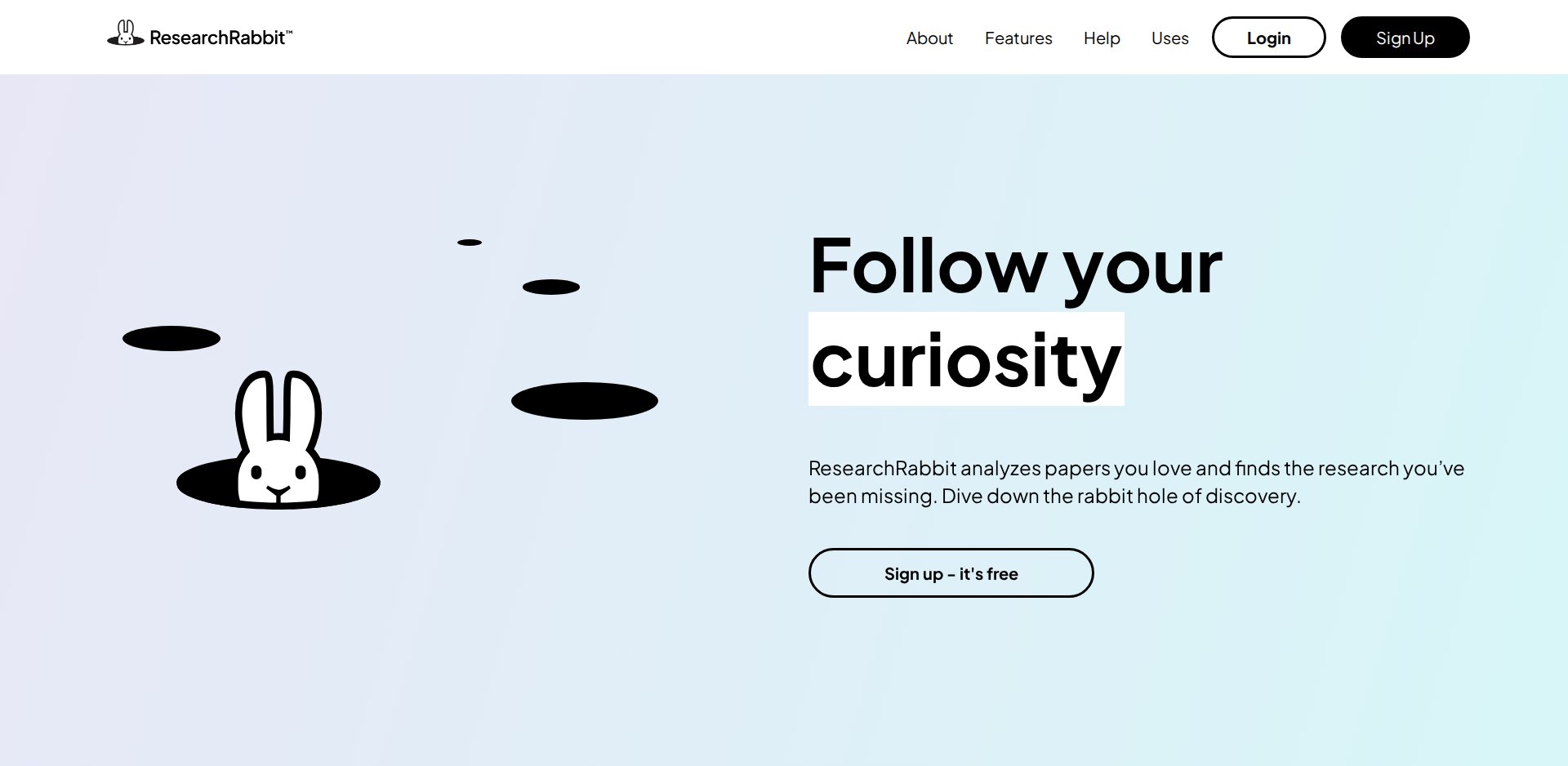 Home do ResearchRabbit com o botão Sign up - it's free