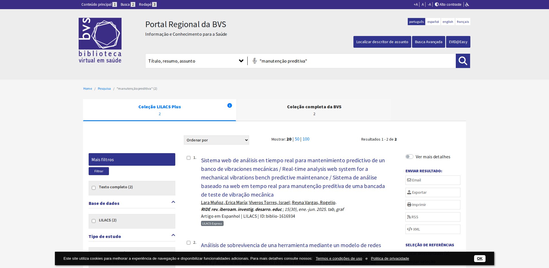 Portal Regional da BVS com a busca e o link Localizar descritor de assunto (DeCS)
