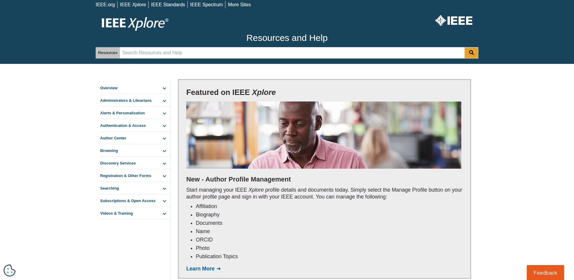 Página Resources and Help do IEEE Xplore
